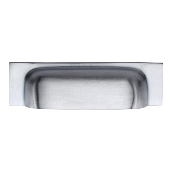 C2766 96-SC  76/96 c/c x 145x42x22mm  Satin Chrome  Heritage Brass Concealed Fix Square Plate Contemporary Cup Handle