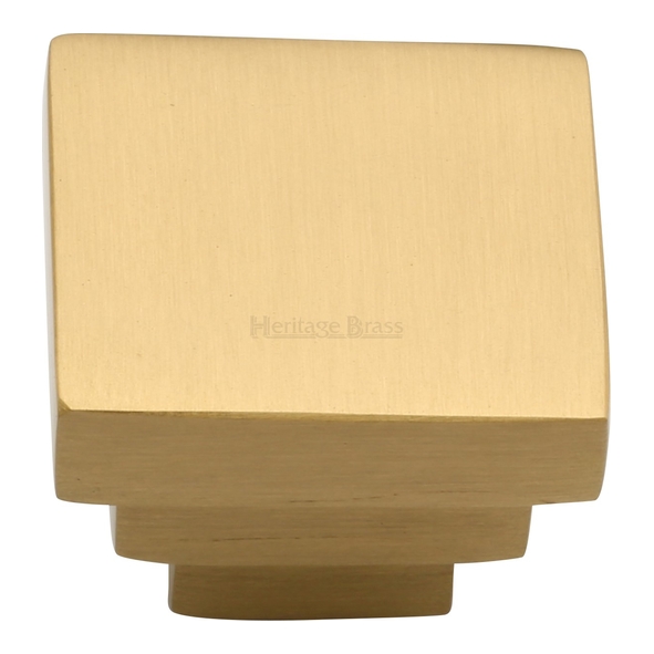 C3672 32-SB  32 x 17 x 25mm  Satin Brass  Heritage Brass Square Stepped Cabinet Knob