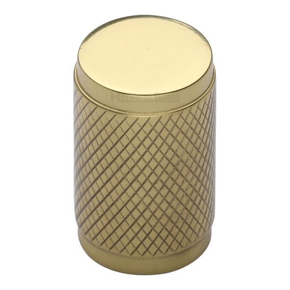 C3840-PB  21 x 19 x 32mm  Polished Brass  Heritage Brass Knurled Cylinder Cabinet Knob