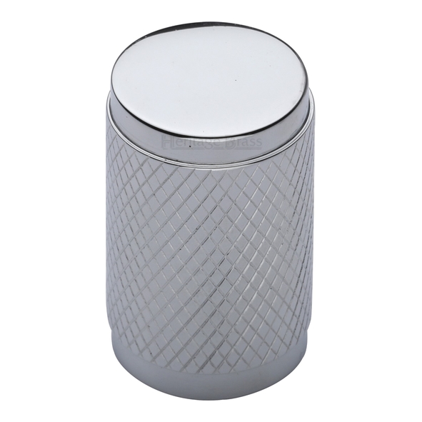 C3840-PC • 21 x 19 x 32mm • Polished Chrome • Heritage Brass Knurled Cylinder Cabinet Knob