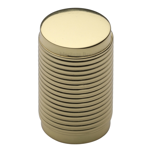 C3850-PB  21 x 19 x 32mm  Polished Brass  Heritage Brass Ribbed Cylinder Cabinet Knob