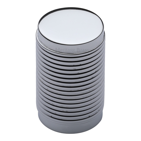 C3850-PC • 21 x 19 x 32mm • Polished Chrome • Heritage Brass Ribbed Cylinder Cabinet Knob