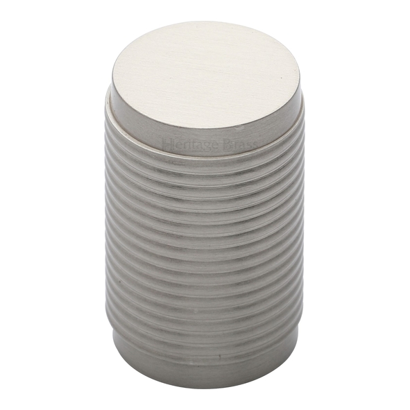 C3850-SN  21 x 19 x 32mm  Satin Nickel  Heritage Brass Ribbed Cylinder Cabinet Knob