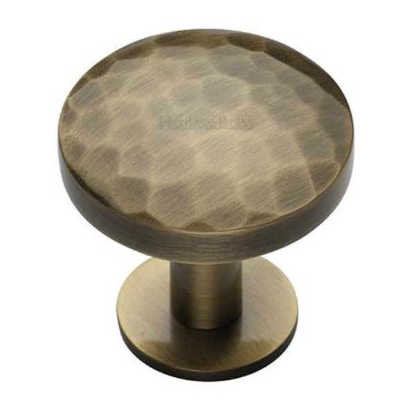C3876 32-AT  32 x 20 x 34mm  Antique Brass  Heritage Brass Hammered Disc On Rose Cabinet Knob