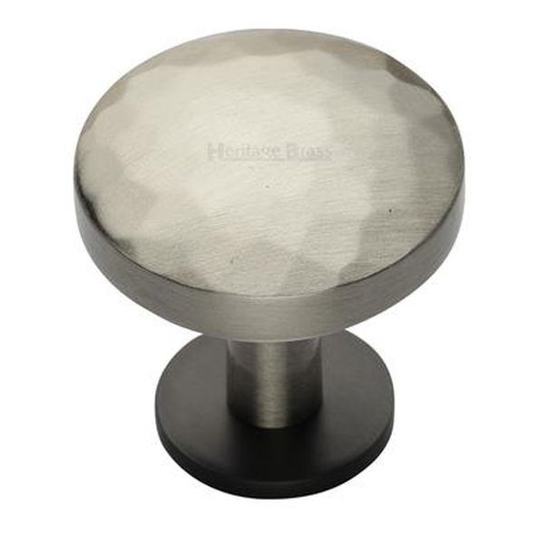 C3876 32-BSN  32 x 20 x 34mm  Satin Nickel / Matt Bronze  Heritage Brass Hammered Disc On Rose Cabinet Knob