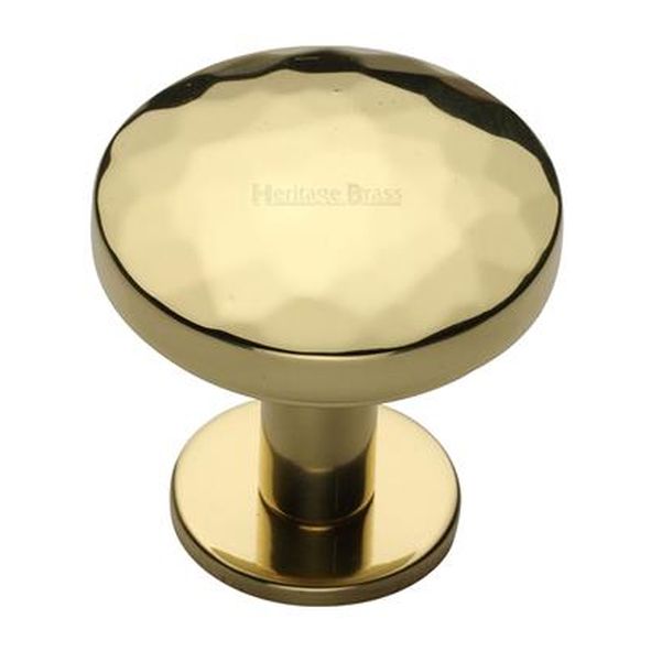 C3876 32-PB • 32 x 20 x 34mm • Polished Brass • Heritage Brass Hammered Disc On Rose Cabinet Knob