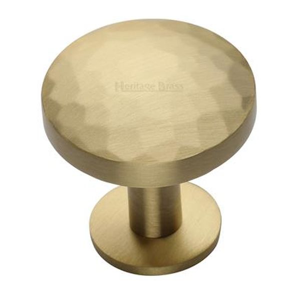 C3876 32-SB • 32 x 20 x 34mm • Satin Brass • Heritage Brass Hammered Disc On Rose Cabinet Knob