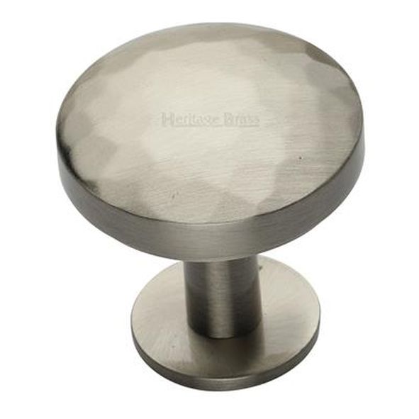 C3876 32-SN • 32 x 20 x 34mm • Satin Nickel • Heritage Brass Hammered Disc On Rose Cabinet Knob