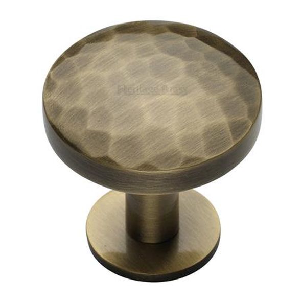 C3876 38-AT • 38 x 20 x 34mm • Antique Brass • Heritage Brass Hammered Disc On Rose Cabinet Knob
