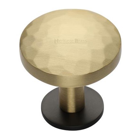C3876 38-BSB • 38 x 20 x 34mm • Satin Brass / Matt Bronze • Heritage Brass Hammered Disc On Rose Cabinet Knob
