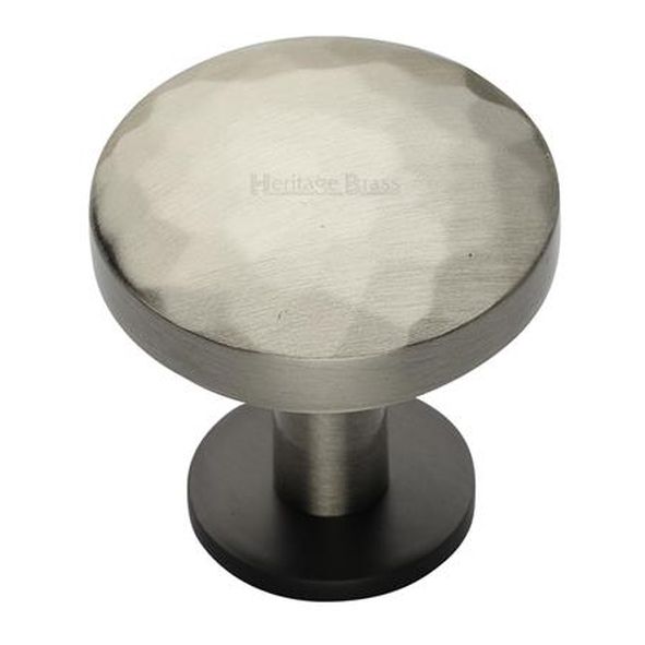 C3876 38-BSN  38 x 20 x 34mm  Satin Nickel / Matt Bronze  Heritage Brass Hammered Disc On Rose Cabinet Knob