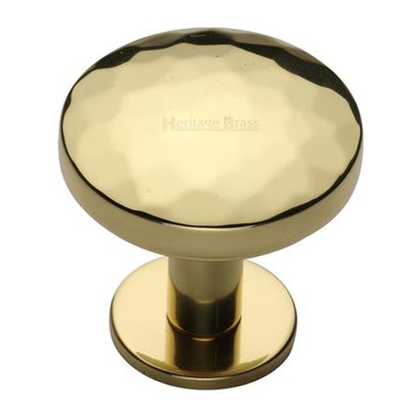 C3876 38-PB • 38 x 20 x 34mm • Polished Brass • Heritage Brass Hammered Disc On Rose Cabinet Knob