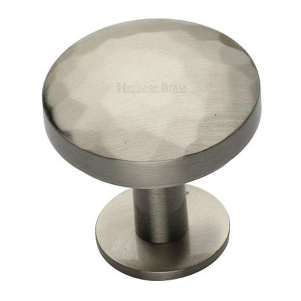 C3876 38-SN  38 x 20 x 34mm  Satin Nickel  Heritage Brass Hammered Disc On Rose Cabinet Knob