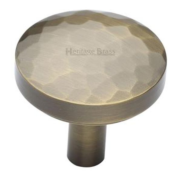 C3877 32-AT • 32 x 8 x 32mm • Antique Brass • Heritage Brass Hammered Disc Cabinet Knob