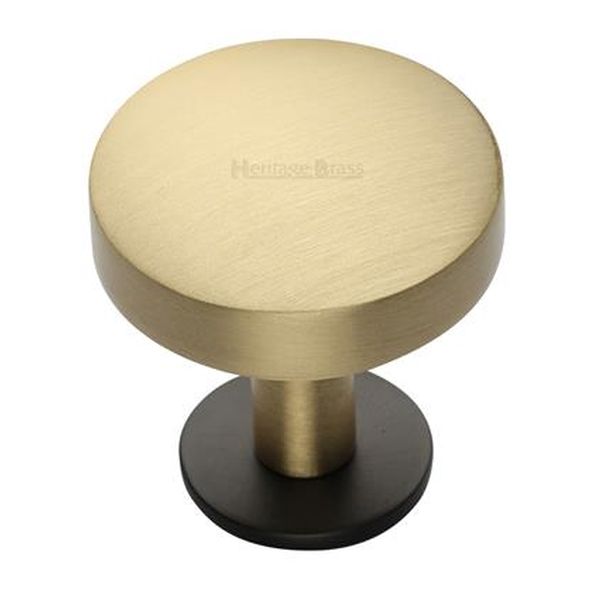 C3878 32-BSB • 32 x 20 x 34mm • Satin Brass / Matt Bronze • Heritage Brass Domed Disc On Rose Cabinet Knob