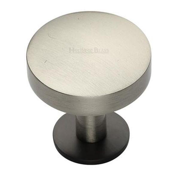 C3878 32-BSN • 32 x 20 x 34mm • Satin Nickel / Matt Bronze • Heritage Brass Domed Disc On Rose Cabinet Knob