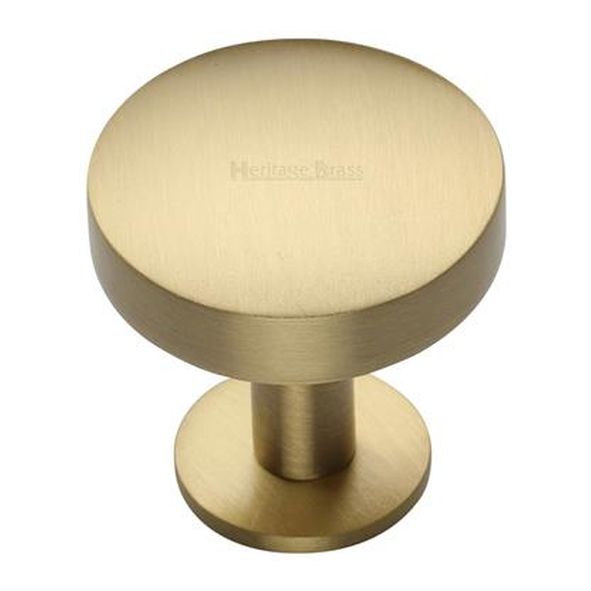 C3878 32-SB • 32 x 20 x 34mm • Satin Brass • Heritage Brass Domed Disc On Rose Cabinet Knob