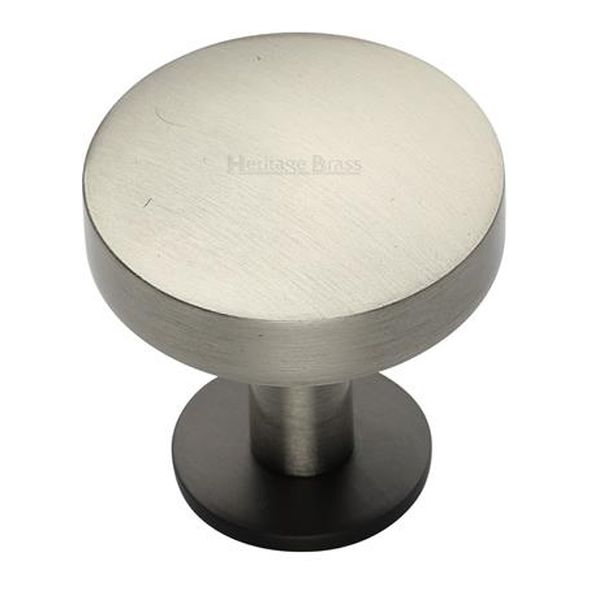 C3878 38-BSN • 38 x 20 x 34mm • Satin Nickel / Matt Bronze • Heritage Brass Domed Disc On Rose Cabinet Knob