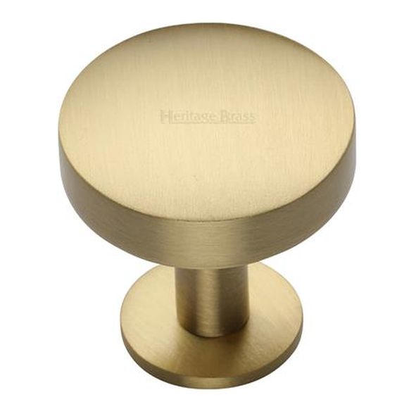 C3878 38-SB  38 x 20 x 34mm  Satin Brass  Heritage Brass Domed Disc On Rose Cabinet Knob