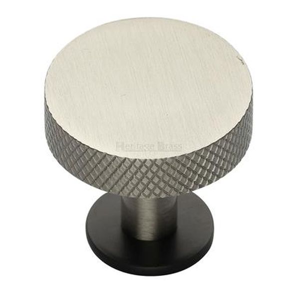 C3882 32-BSN  32 x 20 x 31mm  Satin Nickel / Matt Bronze  Heritage Brass Knurled Disc On Rose Cabinet Knob