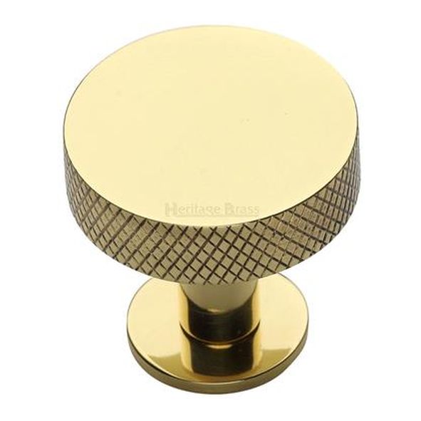 C3882 32-PB • 32 x 20 x 31mm • Polished Brass • Heritage Brass Knurled Disc On Rose Cabinet Knob