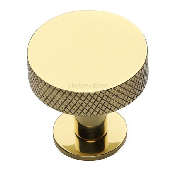 C3882 38-PB • 38 x 20 x 31mm • Polished Brass • Heritage Brass Knurled Disc On Rose Cabinet Knob