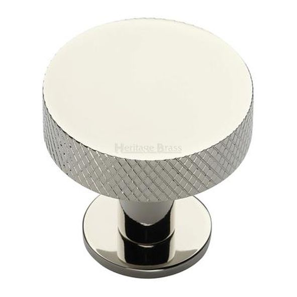 C3882 38-PNF  38 x 20 x 31mm  Polished Nickel  Heritage Brass Knurled Disc On Rose Cabinet Knob