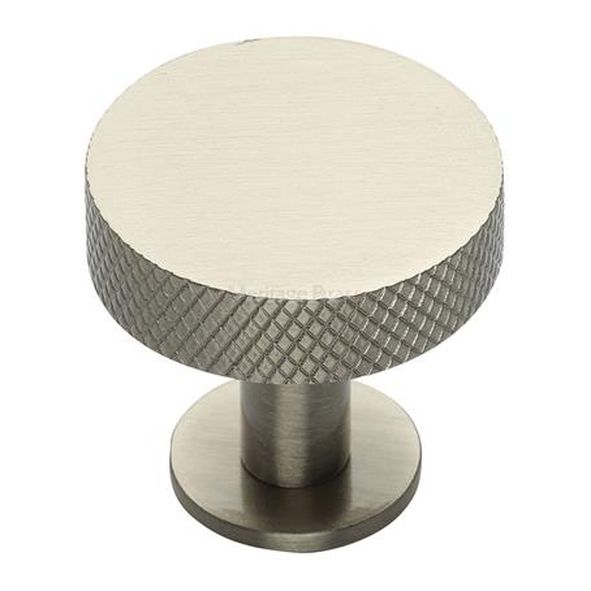 C3882 38-SN • 38 x 20 x 31mm • Satin Nickel • Heritage Brass Knurled Disc On Rose Cabinet Knob