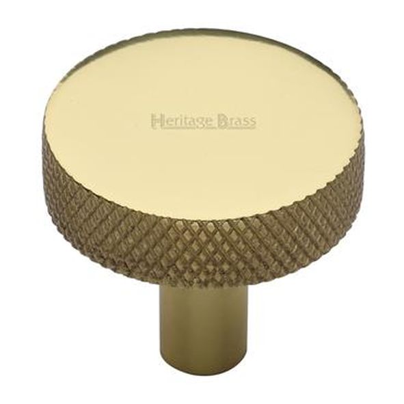 C3884 32-PB • 32 x 9 x 29mm • Polished Brass • Heritage Brass Knurled Disc Cabinet Knob