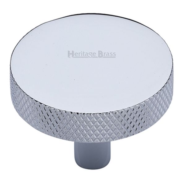 C3884 32-PC • 32 x 9 x 29mm • Polished Chrome • Heritage Brass Knurled Disc Cabinet Knob