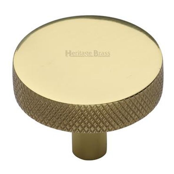 C3884 38-PB • 38 x 9 x 29mm • Polished Brass • Heritage Brass Knurled Disc Cabinet Knob