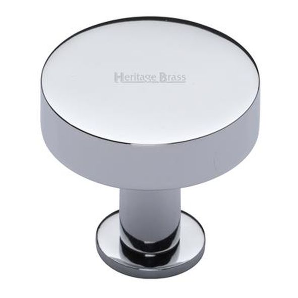 C3885 32-PC • 32 x 21 x 29mm • Polished Chrome • Heritage Brass Plain Disc With Base Cabinet Knob