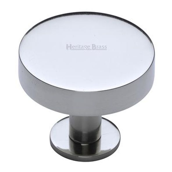 C3885 38-PC • 38 x 21 x 29mm • Polished Chrome • Heritage Brass Plain Disc With Base Cabinet Knob