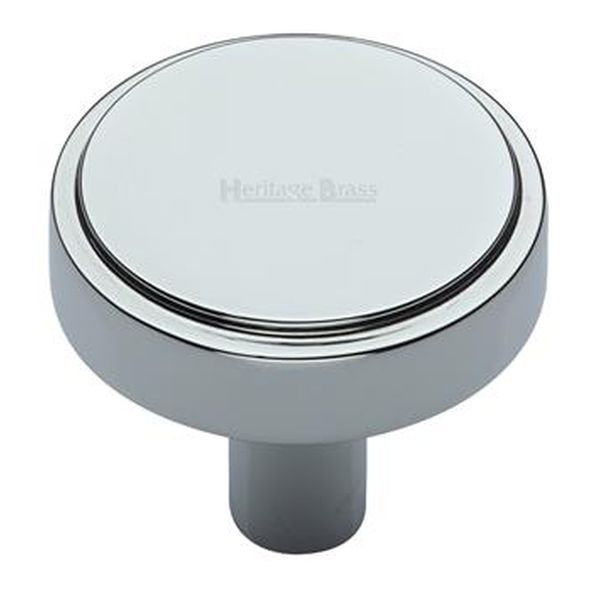 C3952 32-PC • 32 x 9 x 29mm • Polished Chrome • Heritage Brass Stepped Disc Cabinet Knob