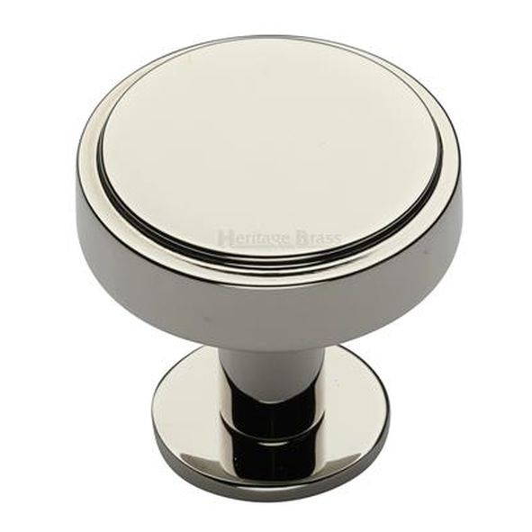 C3954 32-PNF  32 x 20 x 31mm  Polished Nickel  Heritage Brass Stepped Disc On Rose Cabinet Knob