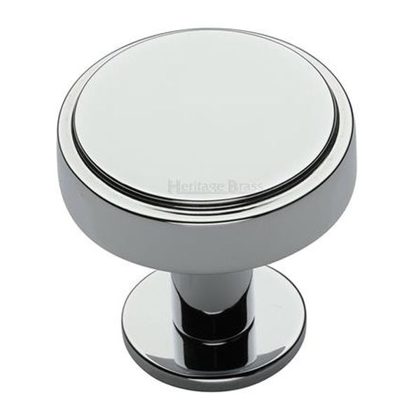 C3954 38-PC  38 x 20 x 31mm  Polished Chrome  Heritage Brass Stepped Disc On Rose Cabinet Knob