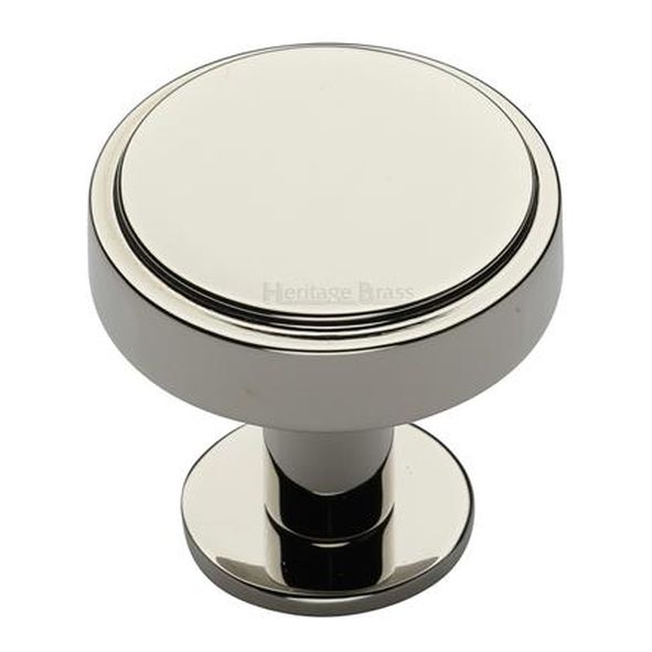 C3954 38-PNF  38 x 20 x 31mm  Polished Nickel  Heritage Brass Stepped Disc On Rose Cabinet Knob
