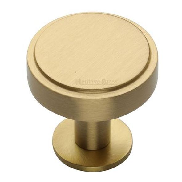 C3954 38-SB • 38 x 20 x 31mm • Satin Brass • Heritage Brass Stepped Disc On Rose Cabinet Knob