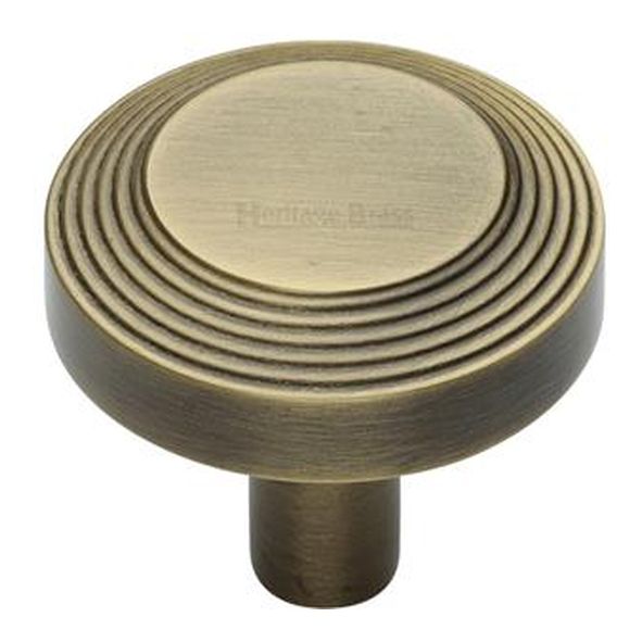 C3956 32-AT • 32 x 9 x 29mm • Antique Brass • Heritage Brass Ridged Disc Cabinet Knob