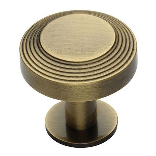 C3958 32-AT  32 x 20 x 31mm  Antique Brass  Heritage Brass Ridged Disc On Rose Cabinet Knob