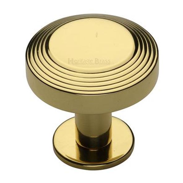 C3958 32-PB  32 x 20 x 31mm  Polished Brass  Heritage Brass Ridged Disc On Rose Cabinet Knob