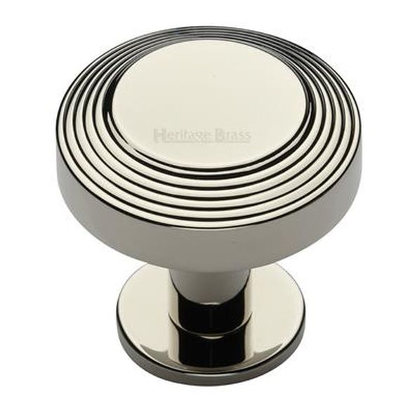 C3958 32-PNF  32 x 20 x 31mm  Polished Nickel  Heritage Brass Ridged Disc On Rose Cabinet Knob