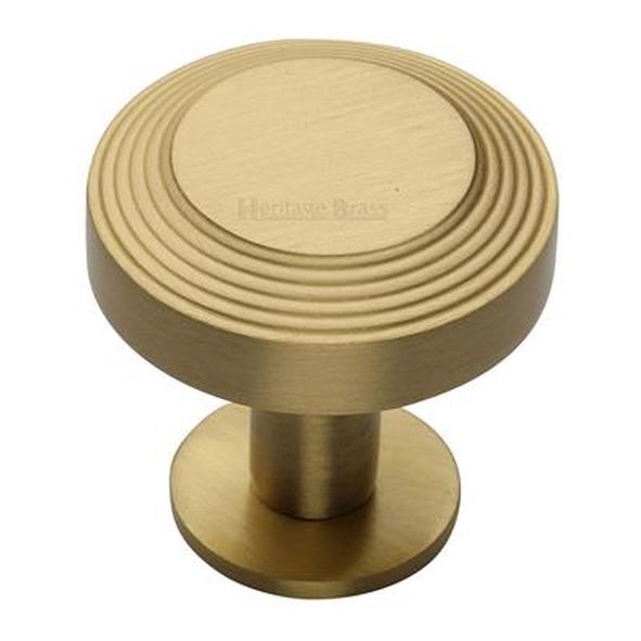 C3958 32-SB  32 x 20 x 31mm  Satin Brass  Heritage Brass Ridged Disc On Rose Cabinet Knob