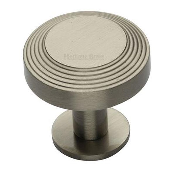 C3958 32-SN • 32 x 20 x 31mm • Satin Nickel • Heritage Brass Ridged Disc On Rose Cabinet Knob