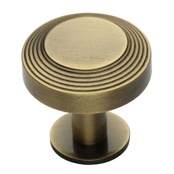 C3958 38-AT  38 x 20 x 31mm  Antique Brass  Heritage Brass Ridged Disc On Rose Cabinet Knob