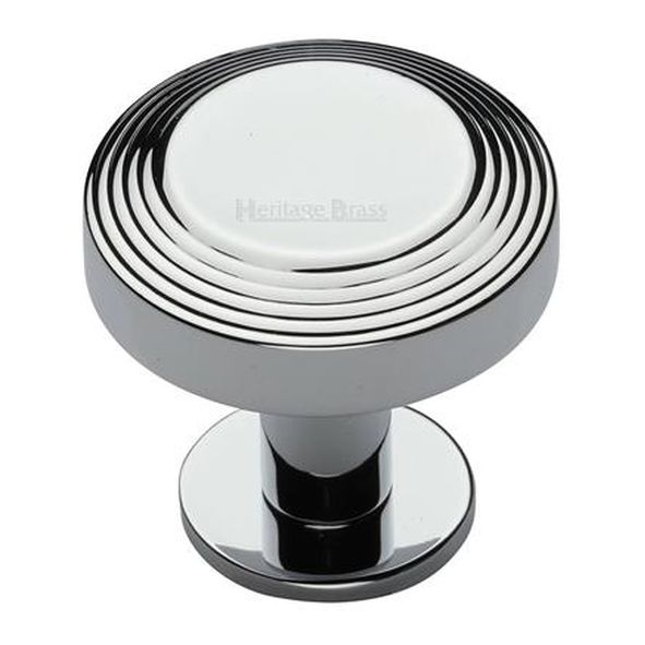 C3958 38-PC • 38 x 20 x 31mm • Polished Chrome • Heritage Brass Ridged Disc On Rose Cabinet Knob