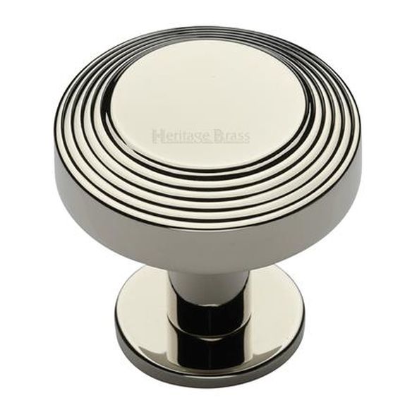 C3958 38-PNF  38 x 20 x 31mm  Polished Nickel  Heritage Brass Ridged Disc On Rose Cabinet Knob