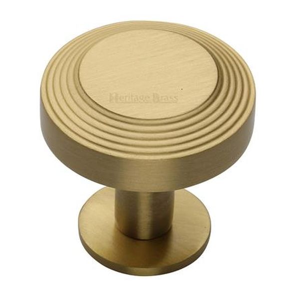 C3958 38-SB • 38 x 20 x 31mm • Satin Brass • Heritage Brass Ridged Disc On Rose Cabinet Knob