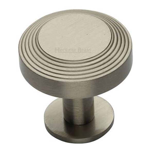 C3958 38-SN • 38 x 20 x 31mm • Satin Nickel • Heritage Brass Ridged Disc On Rose Cabinet Knob