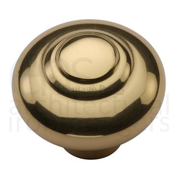 C3985 32-PB  32 x 15 x 30mm  Polished Brass  Heritage Brass Ringed Bun Cabinet Knob